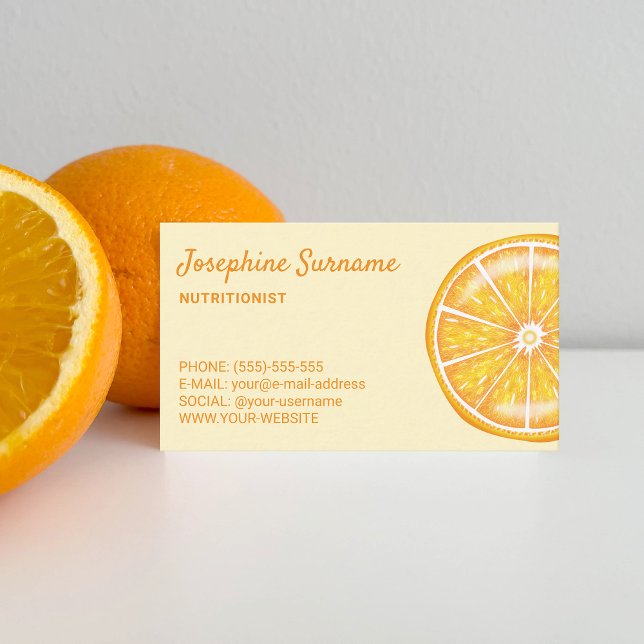 Orange Fruit Slice Nutritionist Dietician Yellow Business Card (Creator Uploaded)