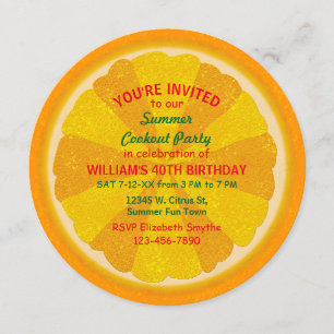 Orange Fruit Slice Summer Party Cookout   Birthday Invitation
