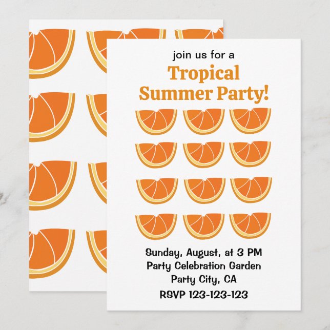 Orange Fruit Slice Tropical Summer Party Invitation (Front/Back)