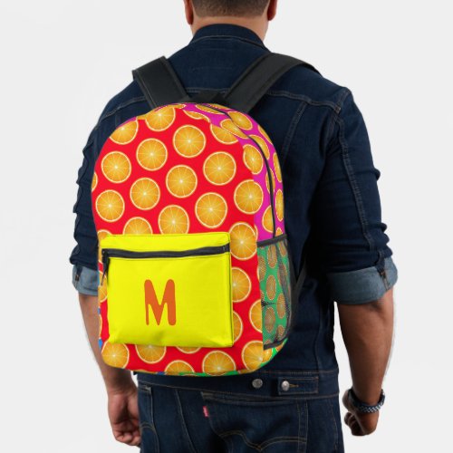 Orange fruit slices neon colors custom Monogram Printed Backpack