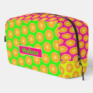 Orange fruit slices neon colors custom Name Dopp Kit