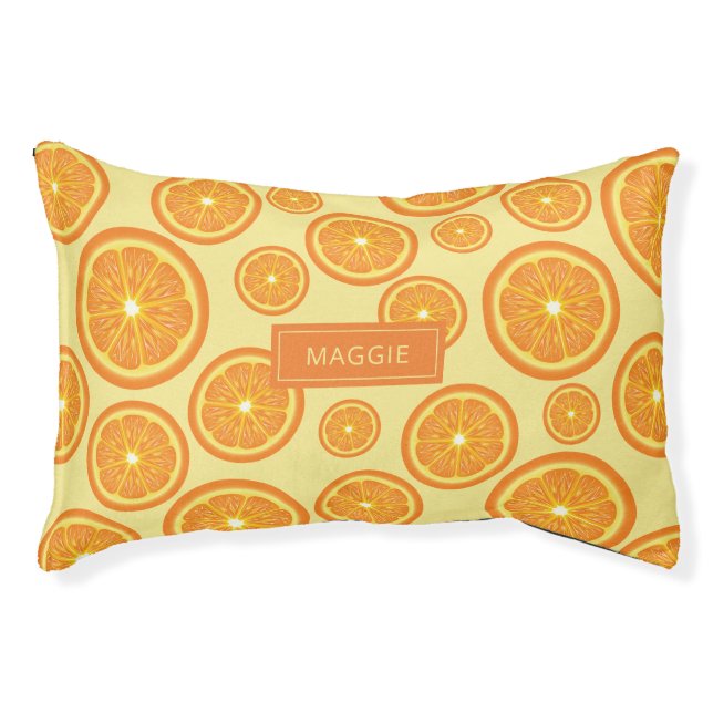 Orange Fruit Slices Pattern & Custom Pet Name Bed (Front)