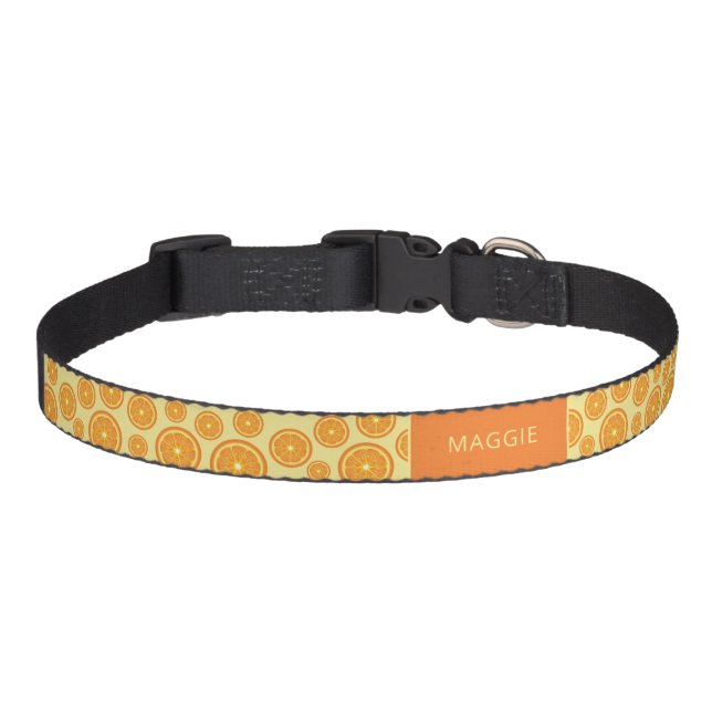 Orange Fruit Slices Pattern & Custom Pet Name Collar (Front)