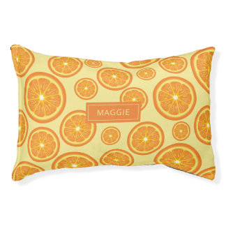 Orange Fruit Slices Pattern &amp; Custom Pet Name Pet Bed