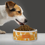 Orange Fruit Slices Pattern With Custom Name Bowl<br><div class="desc">Destei's cartoon illustration of an orange fruit slice as a pattern. There is also a personalizable text area for a name. This fruity design is ideal for pets with fruit theme names such as "Orange", "Clementine" or "Satsuma", for example. The design is also great for the warm summer months to...</div>
