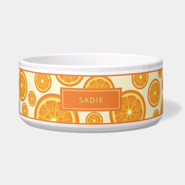Orange Fruit Slices Pattern With Pet's Own Name Bowl (Front)