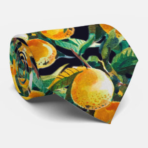 Orange Fruit Watercolor  Fresh Citrus Artwork Neck Tie