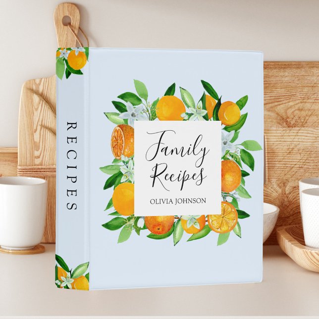 Orange Fruits and Flowers Family Recipe Cookbook Mini Binder (In situ)
