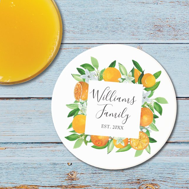 Orange Fruits and Flowers Summer Floral botanical Coaster (In situ)