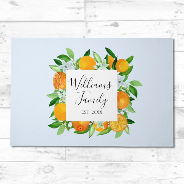 Orange Fruits and Flowers Summer Floral botanical Doormat (In situ)