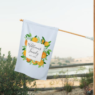 Orange Fruits and Flowers Summer Floral botanical House Flag