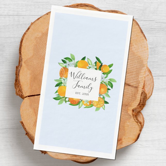 Orange Fruits and Flowers Summer Floral botanical Paper Guest Towels (Close up)