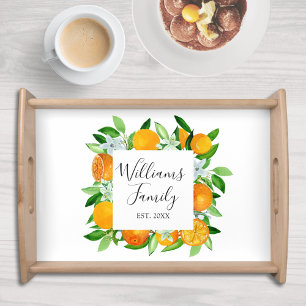 Orange Fruits and Flowers Summer Floral botanical Serving Tray