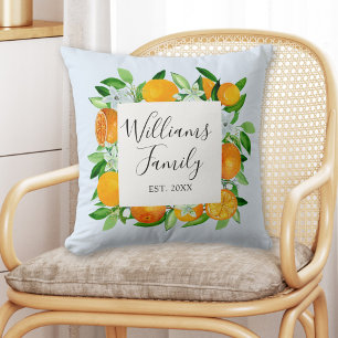 Orange Fruits and Flowers Summer Floral botanical Throw Pillow