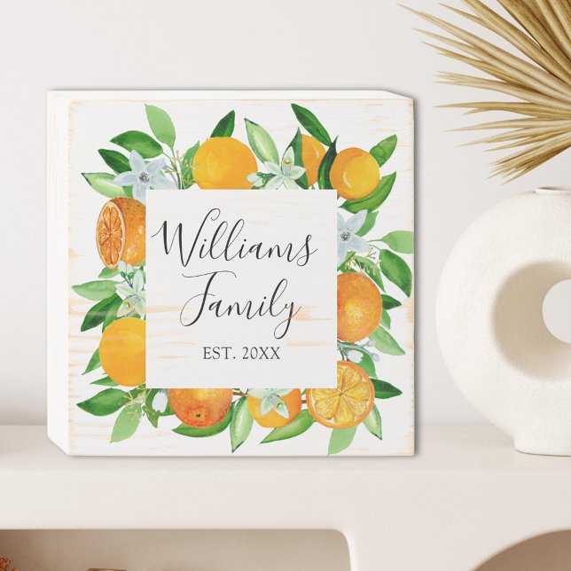 Orange Fruits and Flowers Summer Floral botanical Wooden Box Sign (In situ)
