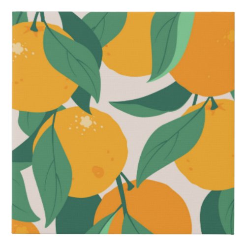 Orange fruits and leaves seamless pattern faux canvas print