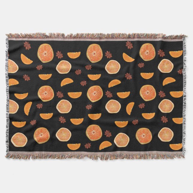 Orange Fruits Slices & Cinnamon Throw Blanket (Front)