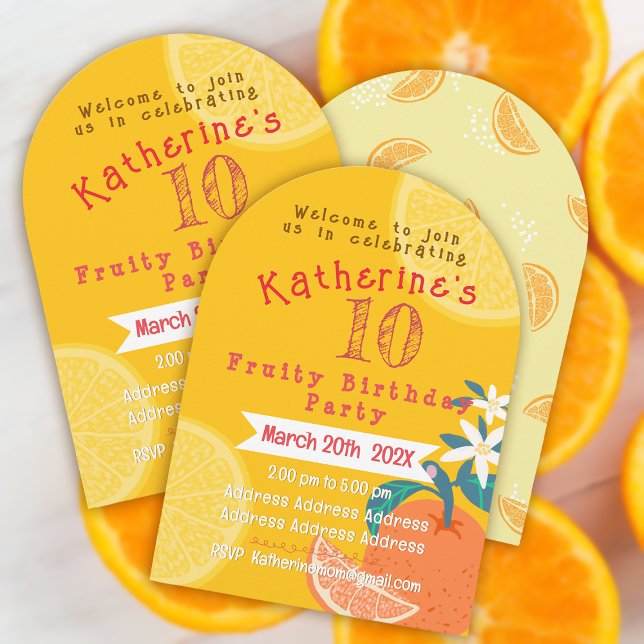 Orange Fruity 10th Birthday Invitation (Orange Fruity Invitation Card.)