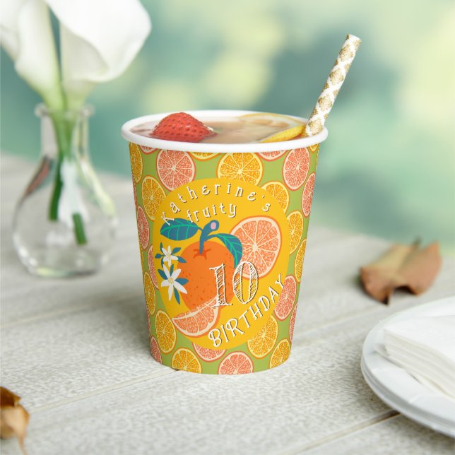 Orange Fruity 10th Birthday  Paper Cups (Insitu)