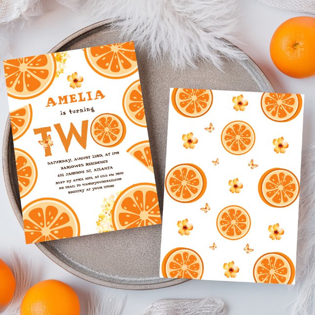 Orange Fruity Watercolor Citrus Kids Birthday Invitation (Orange Fruity Watercolor Citrus Kids Birthday Invitation)