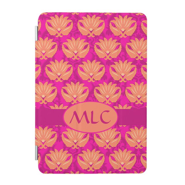 Orange Fuchsia Pink Art Nouveau Damask Monogram iPad Mini Cover (Front)