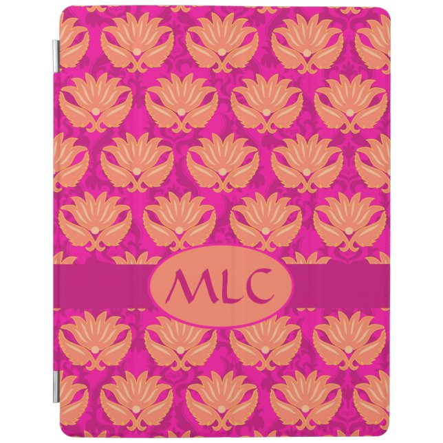Orange Fuchsia Pink Art Nouveau Damask Monogram iPad Smart Cover (Front)