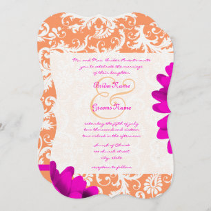 Orange & Fuchsia Pink Gerber Daisy Wedding Invitation