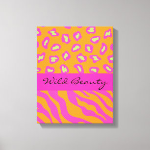 Orange & Fuchsia Pink Zebra & Cheetah Customized Canvas Print
