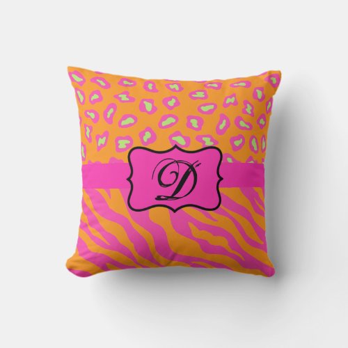 Orange  Fuchsia Pink Zebra  Cheetah Personalized Throw Pillow