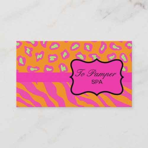 Orange  Fuchsia Pink Zebra  Cheetah Skin Custom Business Card