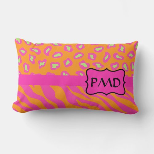 Orange  Fuchsia Pink Zebra  Cheetah Skin Custom Lumbar Pillow