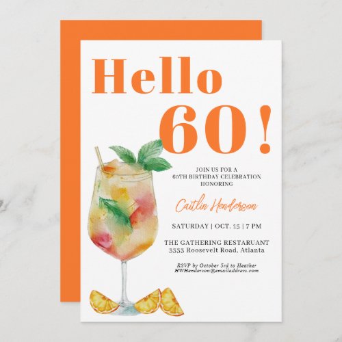  Orange Fun Drink 60th Birthday Invitation