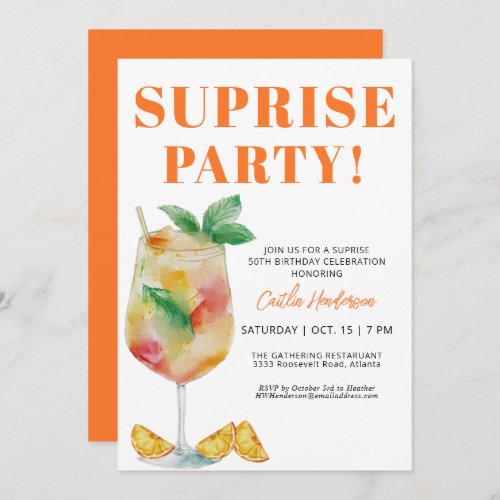  Orange Fun Drink Surprise 50th Birthday Invitation