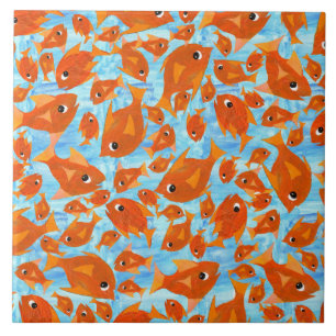 Orange Fun Fish on Watery Blue Background Tile