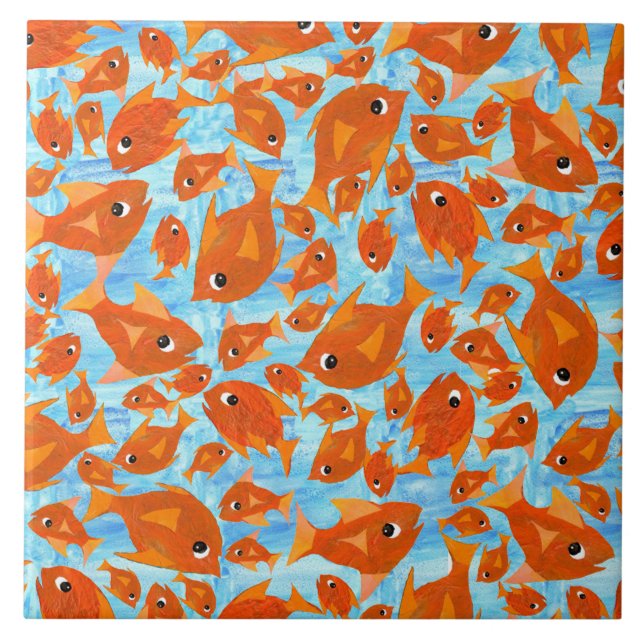 Orange Fun Fish on Watery Blue Background Tile (Front)