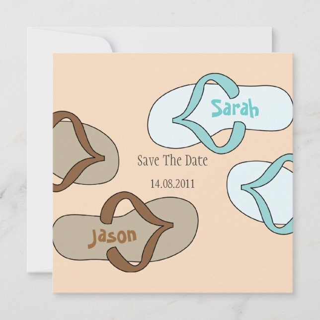 Orange Fun Flip Flop Wedding Save the Date (Front)