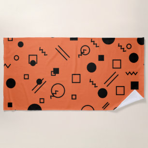 Orange, fun, trendy, geometric Memphis graphic Beach Towel