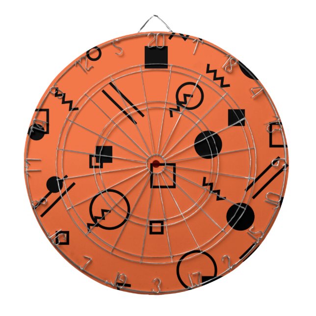 Orange, fun, trendy, geometric Memphis graphic Dart Board (Front)