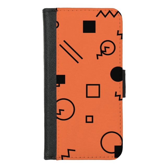 Orange, fun, trendy, geometric Memphis graphic iPhone Wallet Case (Front)