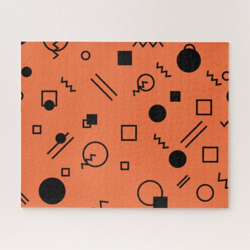 Orange fun trendy geometric Memphis graphic Jigsaw Puzzle