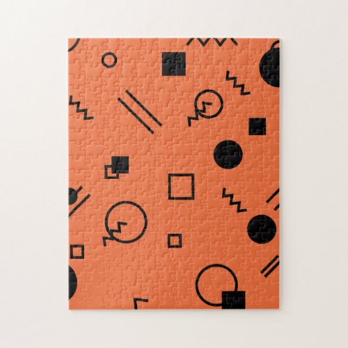 Orange fun trendy geometric Memphis graphic Jigsaw Puzzle