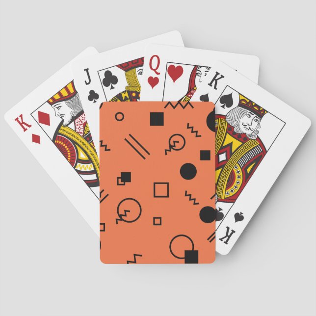 Orange, fun, trendy, geometric Memphis graphic Poker Cards (Back)