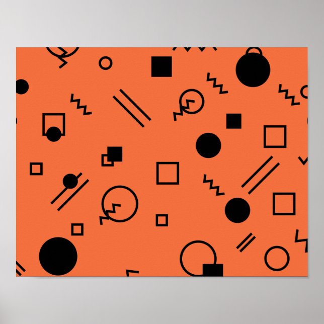 Orange, fun, trendy, geometric Memphis graphic Poster (Front)