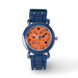 Orange, fun, trendy, geometric Memphis graphic Watch