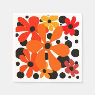Orange funky flowers & black polka dots  napkins