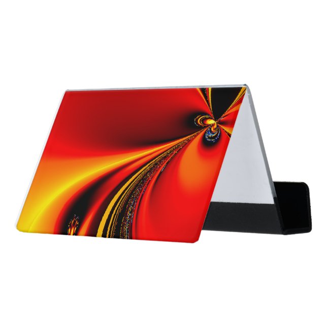 Orange Fury Fractal Desk Business Card Holder (Angled Back)