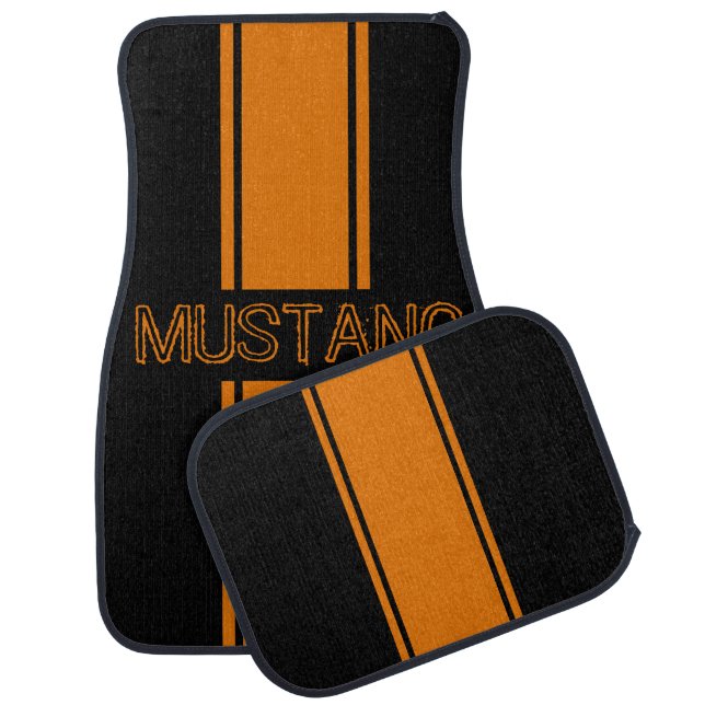 Orange Fury Racing Stripes Car Floor Mat (Set)