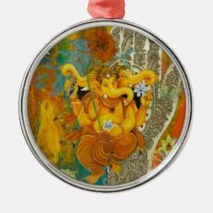 Orange Ganesha Metal Ornament