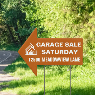 Orange Garage Sale Custom Address Arrow Yard Sign