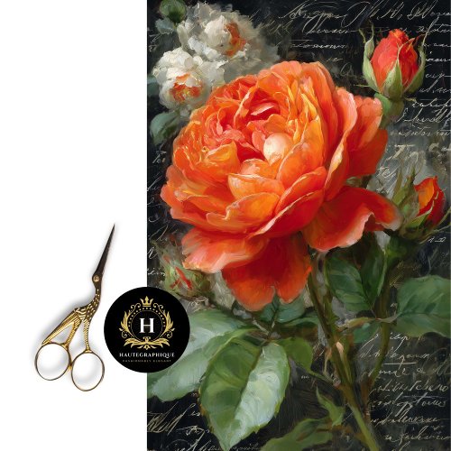 Orange Garden Rose Decoupage Tissue Paper